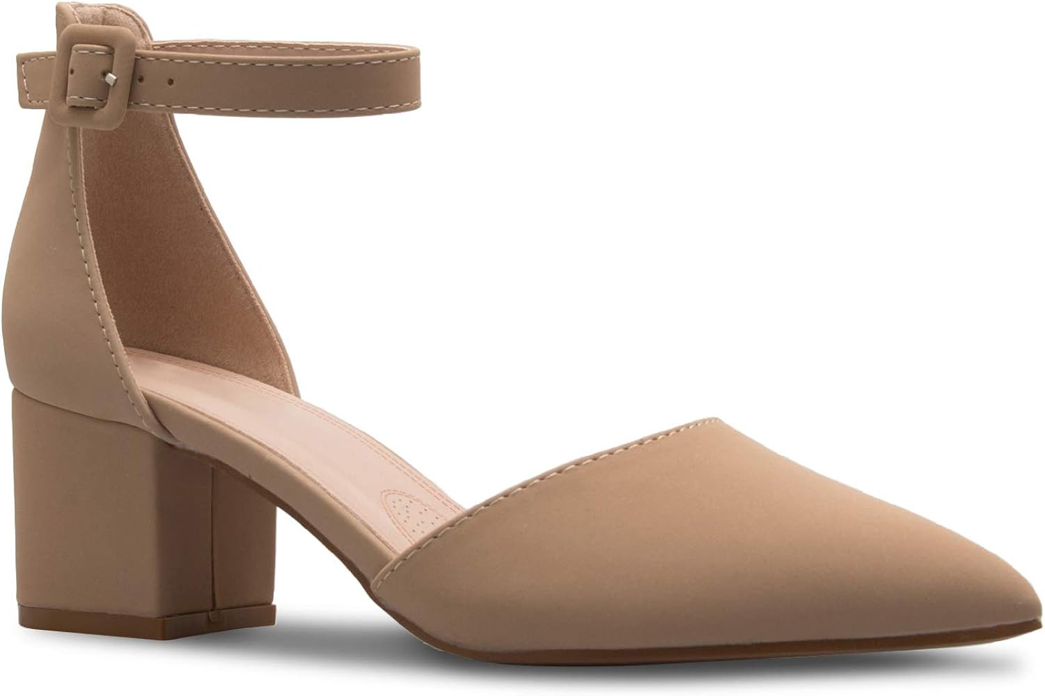 Olivia K Women's Classic Pumps Close Toe Ankle Strap Kitten Heel - Adorable Low Block Heel | Amazon (US)