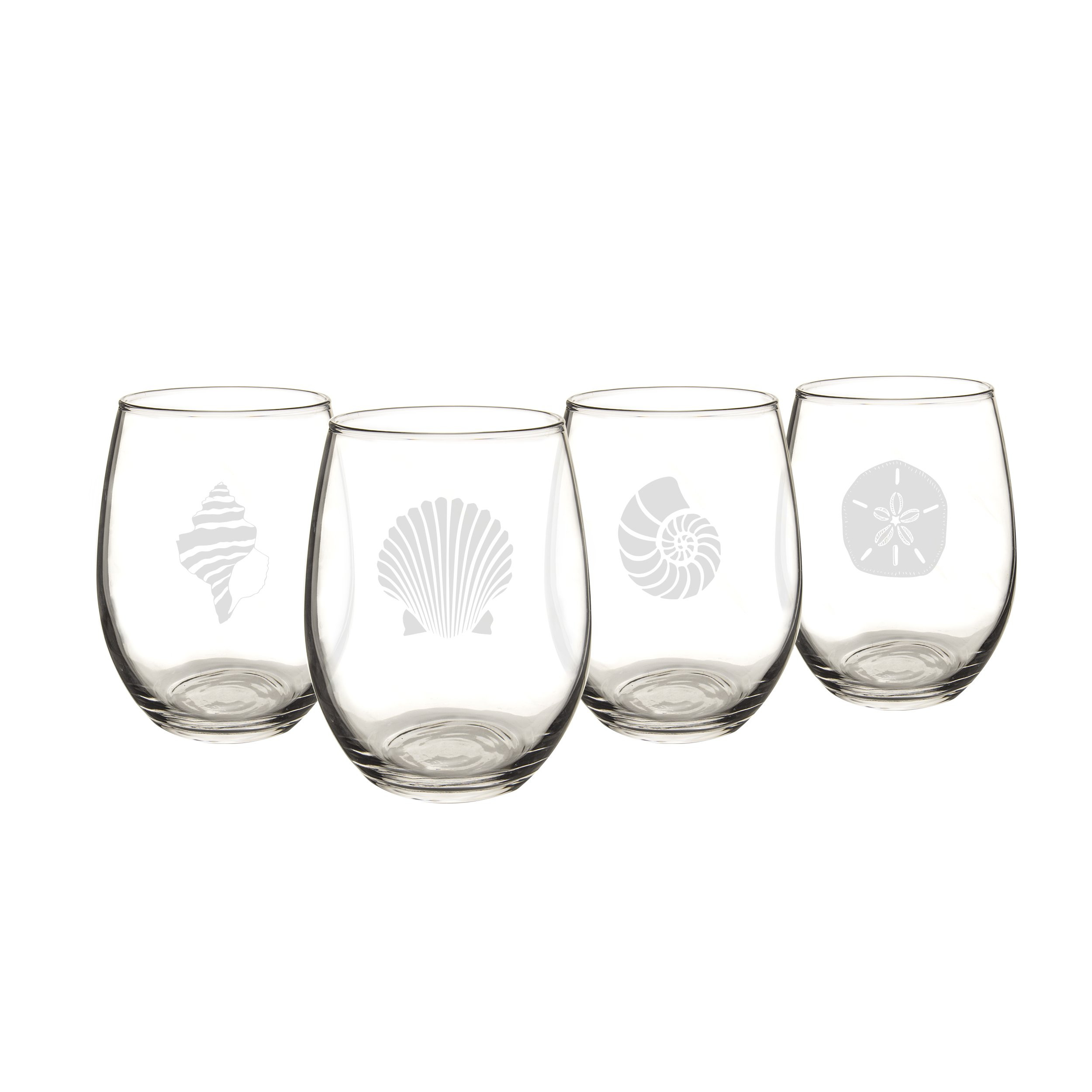 Cathy's Concepts SEA-1110 Seashell Stemless Wine Glasses – 4 Unique Designs, Holds Up to 21 oz.... | Amazon (US)