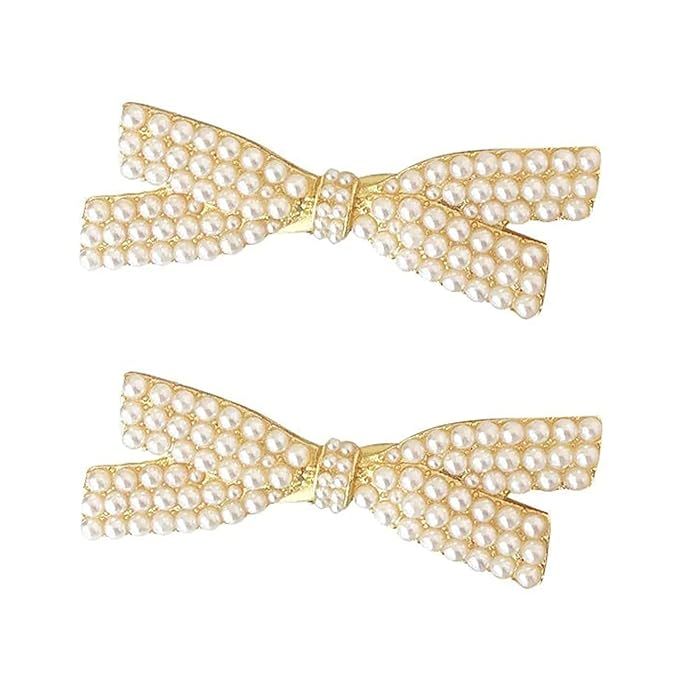 2 Pcs Pearl Bow Hair Clips, Handmade Elegant Hair Pins, Gold Metal Hairpin Hair Accessories Headw... | Amazon (US)