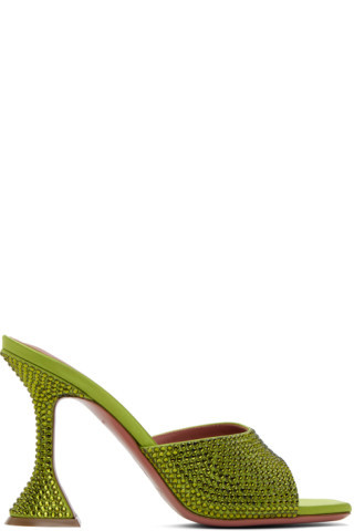 Green Lupita Crystal Heeled Sandals | SSENSE