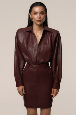Burgundy Unstoppable PU Leather Bodysuit | JLUXLABEL US