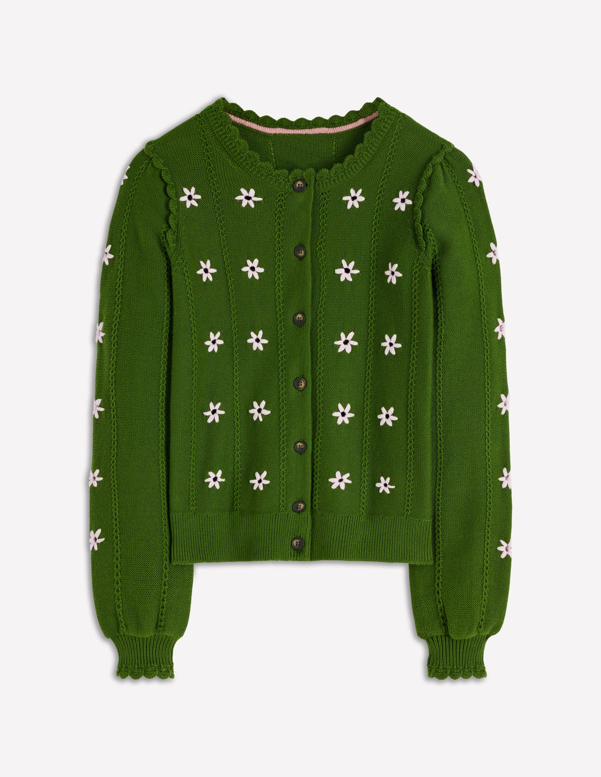 Valeria Crochet Trim Cardigan-Promenade Green , Embroidery | Boden (US)