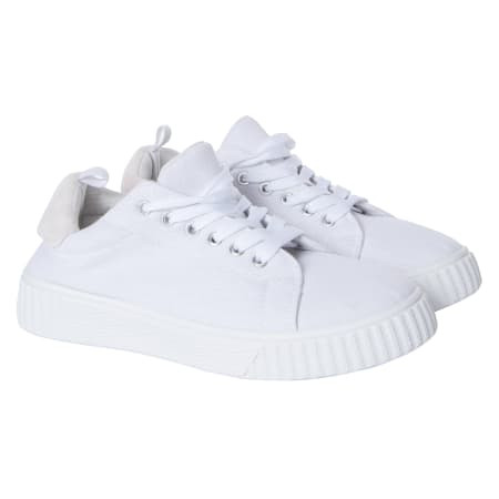 Ladies Black & White Sneakers With Faux Fur Trim | Five Below