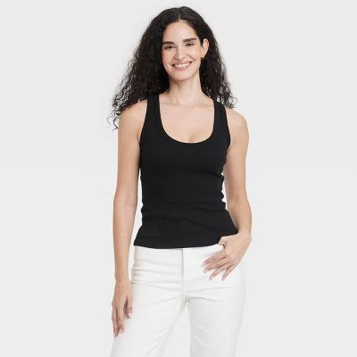 Women's Slim Fit Tank Top - Universal Thread™ Black XS: Heavyweight Cotton Blend, Fitted Scoopneck, Sleeveless Pullover, At Hip Length | Target