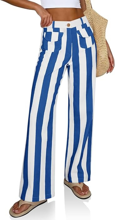 Cicy Bell Womens Striped Wide Leg Jeans High Waist Denim Pants | Amazon (US)
