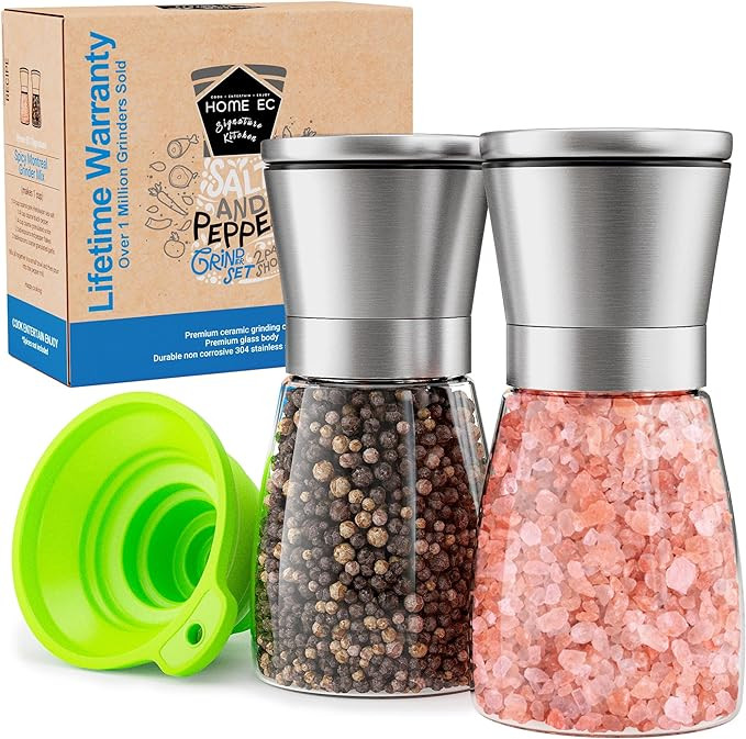 Home EC Original Stainless Steel Sea Salt and Pepper Grinder Set of 2 - Adjustable Ceramic - Glas... | Amazon (US)