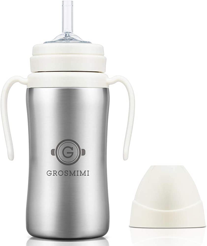Grosmimi Vacuum Insulated Sippy Cup with Straw with Handle for Baby and Toddlers, Stainless 10 oz (W | Amazon (US)