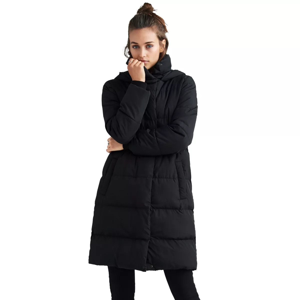 ellos Women's Plus Size Long Hooded Puffer | Target