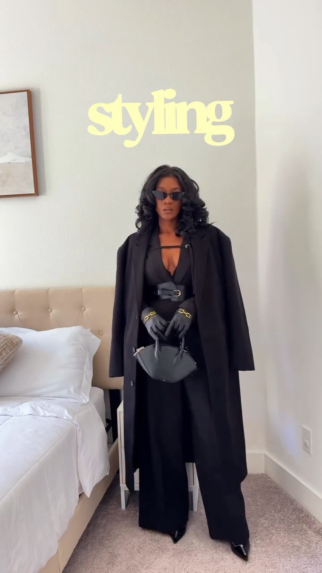 wearing vs styling - black suit 
Which look do yall prefer? Yall already know I love the styling. 
The jacket is from my husband’s closet but Ive linked similar. 
I got the gloves are from ASOS 3 years ago & they're out of stock so I've linked similar

#winteroutfits #falloutfits #outfitinspo #fashionblogger #fashionreels