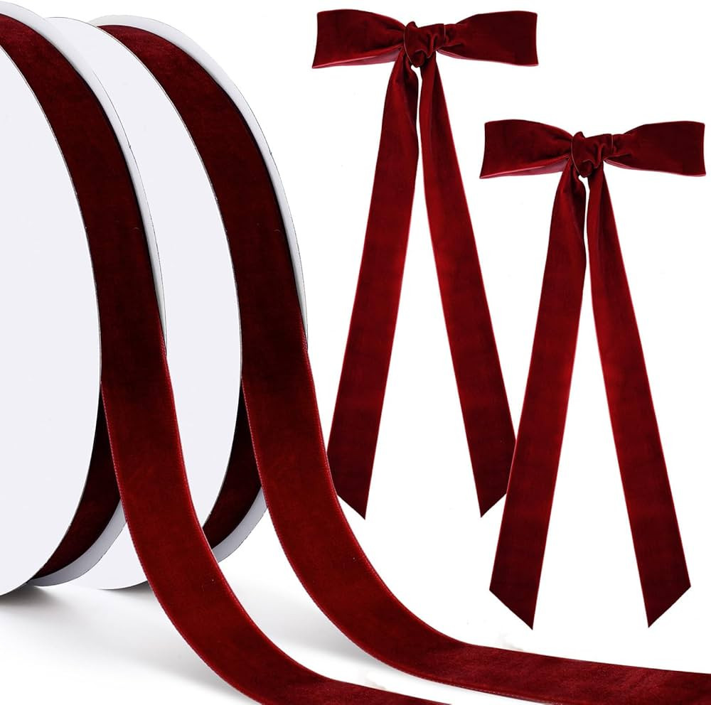 2 Pcs Red Velvet Ribbon 1 Inch 50 Yards Single Side Christmas Ribbon Trim Spool for Christmas Dec... | Amazon (US)