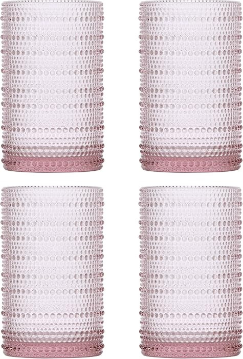 Fortessa Jupiter Beaded Hobnail Glass, 13 Ounce Iced Beverage (Set of 4), Pink | Amazon (US)