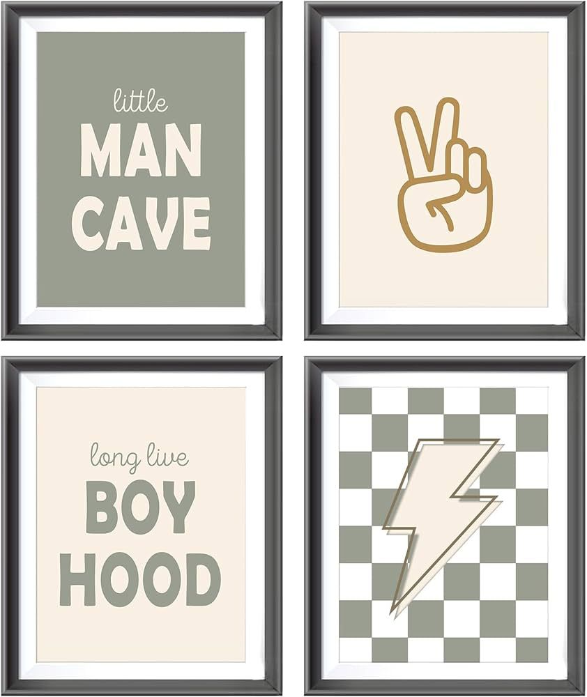 Little Man Cave Retro Preppy Checkered Lightning Peace Sign Long Live Boyhood Poster Prints for B... | Amazon (US)