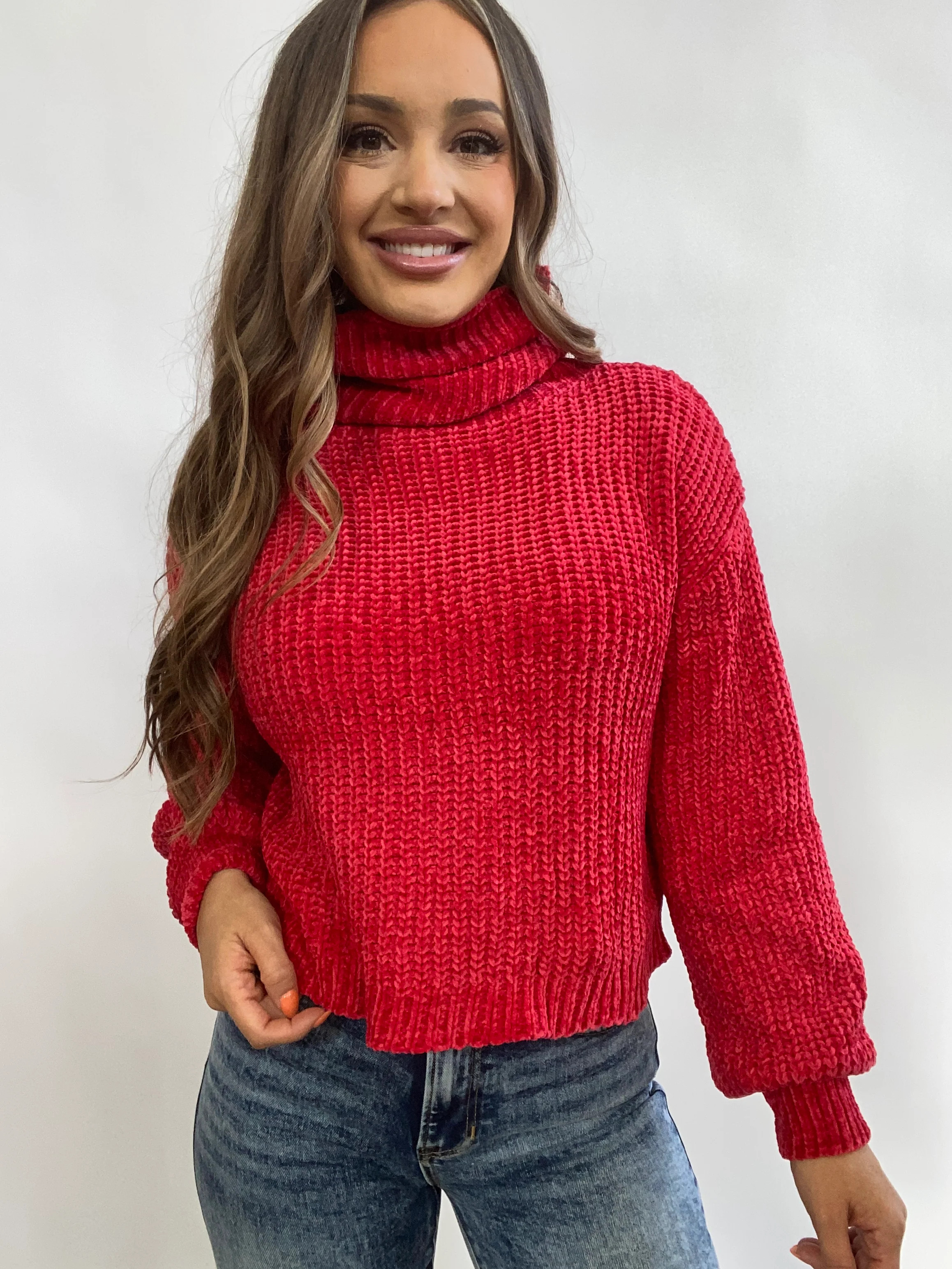 Octavia Turtleneck Sweater- Ruby Red | Willow Boutique