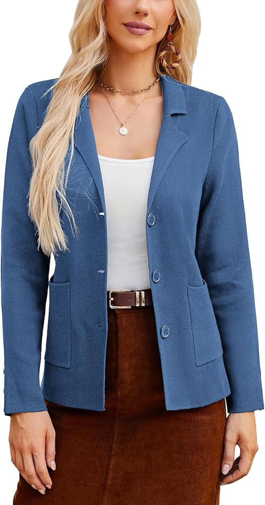 Women's Long Sleeve Casual Blazer Work Office Bussiness Jacket with Pocket | Amazon (US)