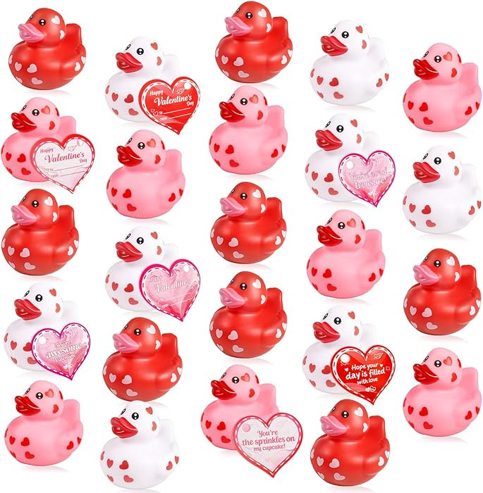 24 Pack Valentines Day Rubber Ducks, Bulk Heart Themed Duckies for Classroom Exchange Gifts, Scho... | Amazon (US)