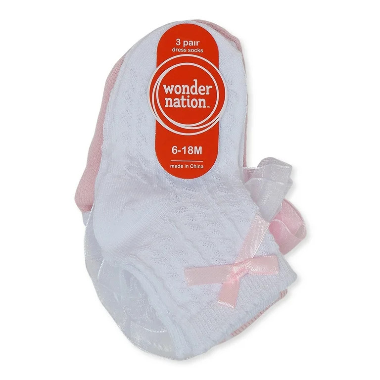 Wonder Nation Infant and Toddler Girls Dress Socks, 3 pair pack | Walmart (US)