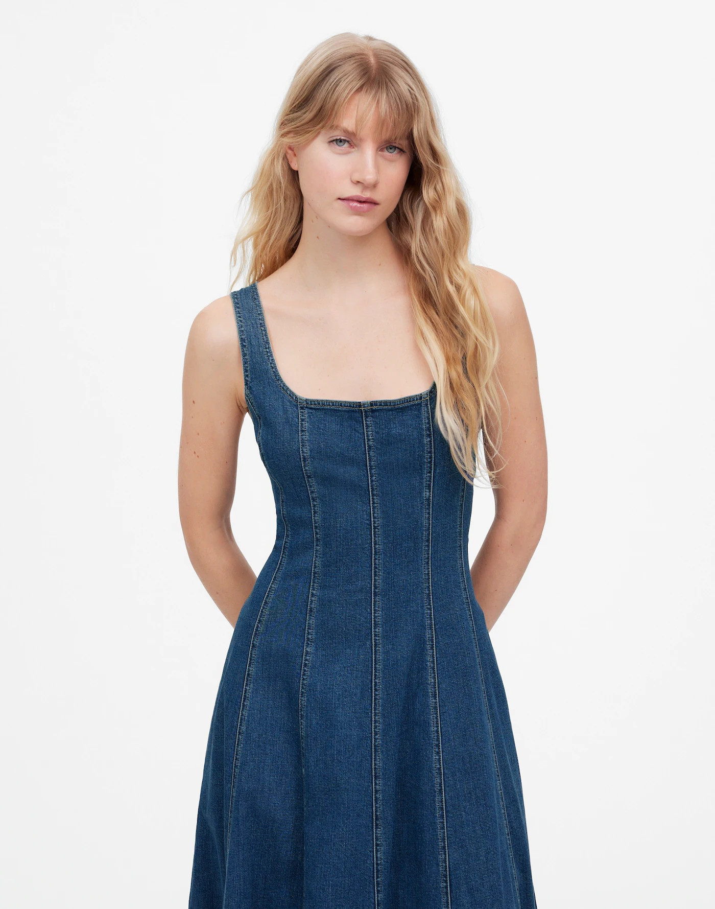 Denim Seamed Flare Midi Dress in Croswell Wash | Madewell | Madewell
