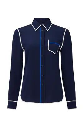 Navy Contrast Binding Shirt | Rent The Runway