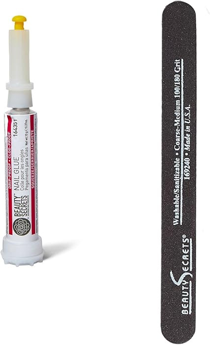 Beauty Secrets Drip & Clog Proof Nail Glue (1 Pack) Bundled with Nail File Black Cushion Medium C... | Amazon (US)