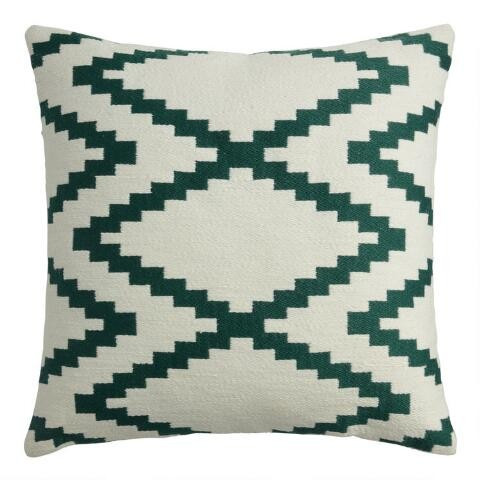 Teal And Ivory Interlocked Indoor Outdoor Throw Pillow | World Market