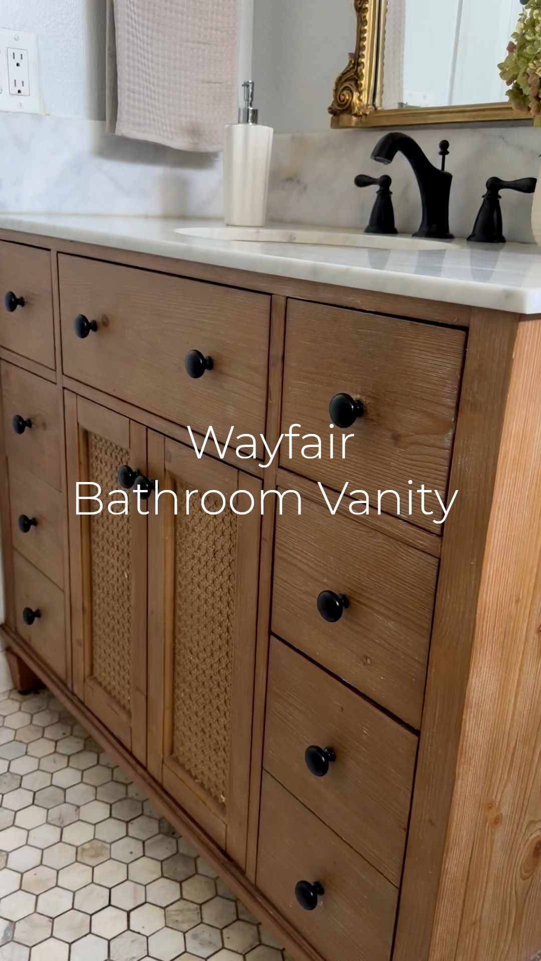 My gorgeous bathroom vanity from @wayfair! It’s perfect for the rustic, transitional, modern, European bathroom, and that is just the beginning! It has six soft close drawers and a cabinet and modern black hardware! I shared my porcelain soap dispenser, stunning hand towel, and more! ❤️ 

#LTKHome #LTKSaleAlert #LTKdayinmylife