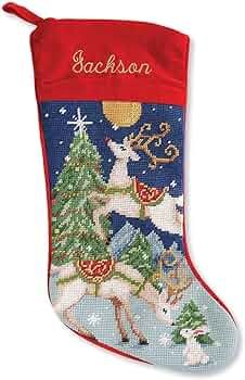 Lillian Vernon Personalized Needlepoint Reindeer Stocking - Heirloom Christmas Stocking, 100% Woo... | Amazon (US)