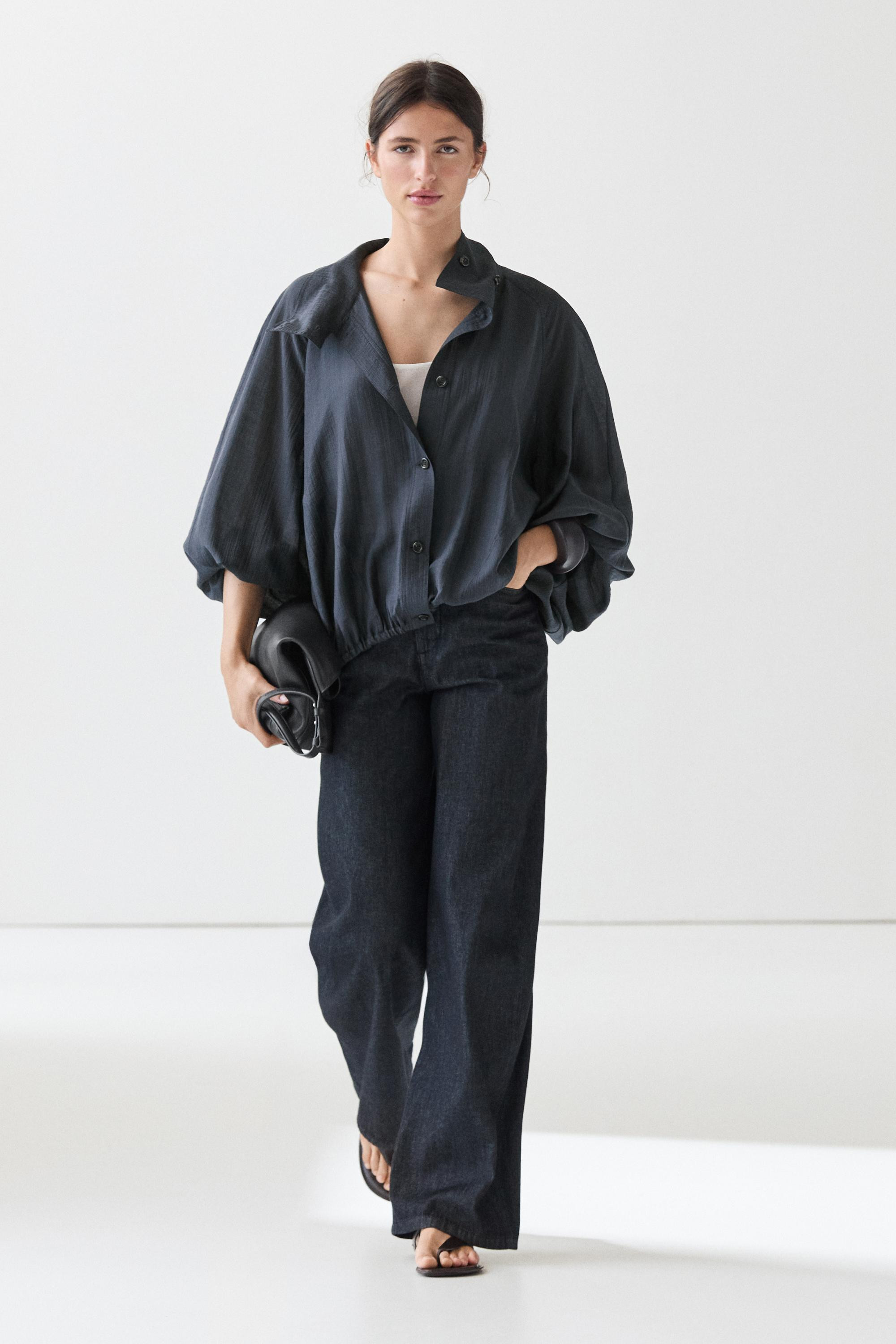 Fluid overshirt with puff detail | Massimo Dutti UK