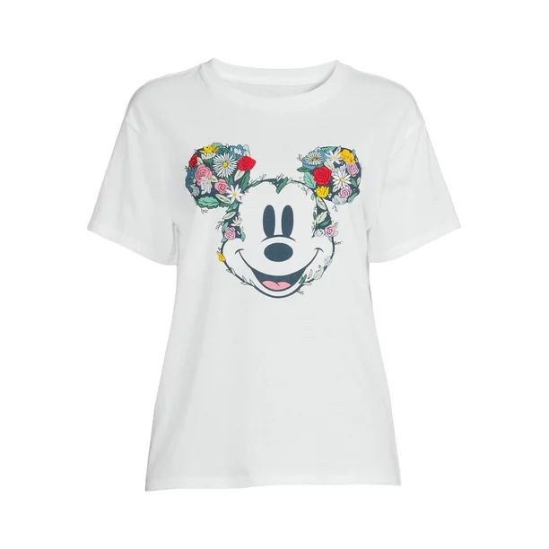 Disney Juniors’ Mickey Mouse Floral T-Shirt - Walmart.com | Walmart (US)