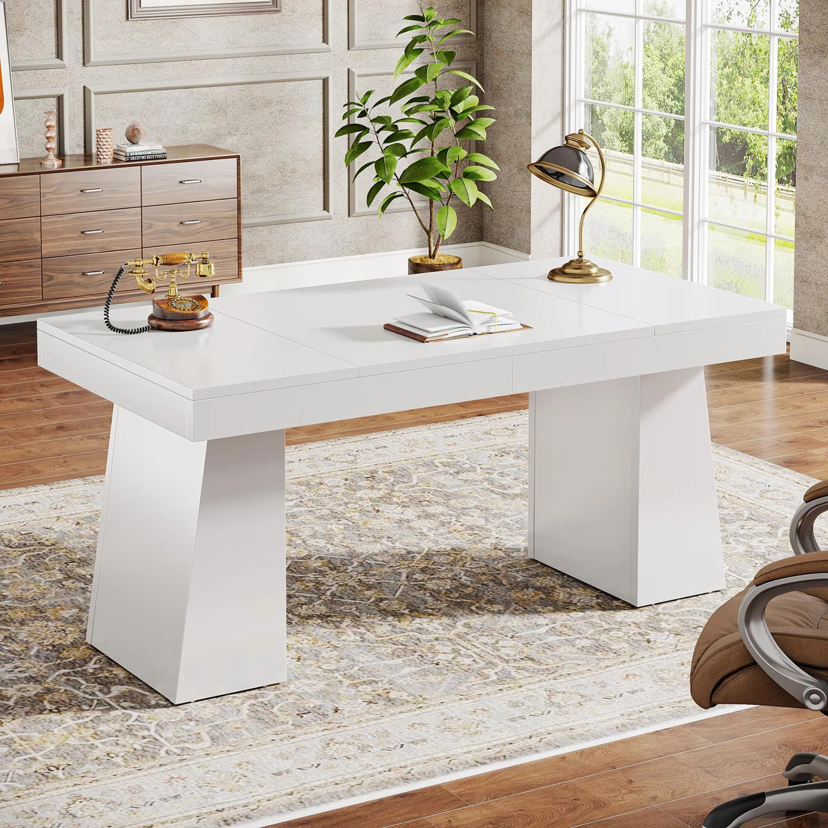 Millwood Pines Wolbach 55 Inches Executive Desk with Double Trapezoid Base & Reviews | Wayfair | Wayfair North America