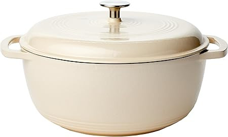 Amazon Basics Enameled Cast Iron Covered Round Dutch Oven, 7.3-Quart, White | Amazon (US)