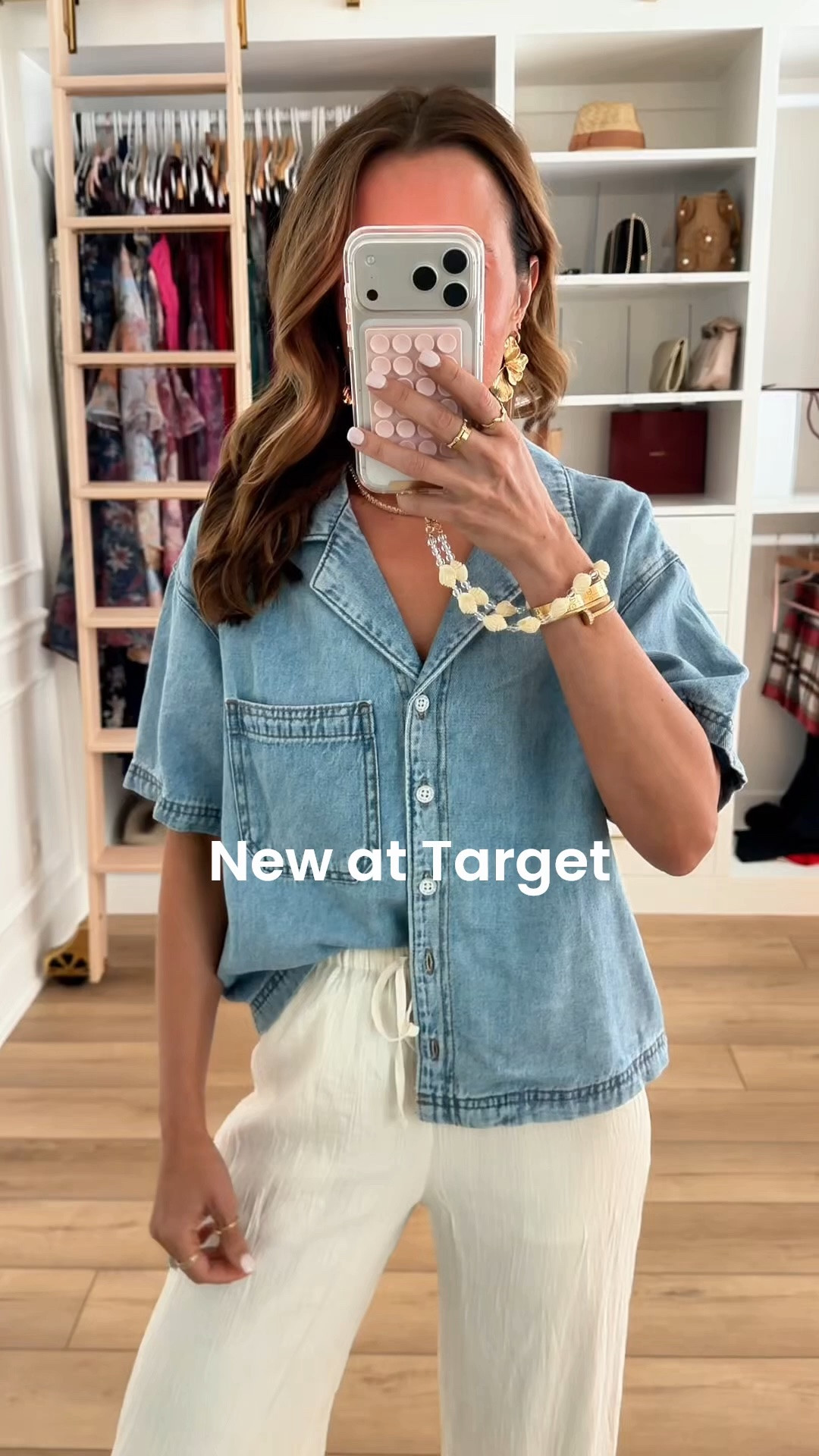 New Target summer arrivals! Summer outfits. Denim top in XS - runs big so consider sizing down. Wide leg crinkle pants from Abercrombie in XXS short. Elevated casual outfit. Summer outfit. Jelly ballet flats are whole sizes only - I’m a 6.5 and sized down to a 6 per reviews bc they do run a smidge big. Teacher outfit. Vacation outfit. Summer style. Mom outfit. 

#LTKootd #LTKTravel #LTKSwim