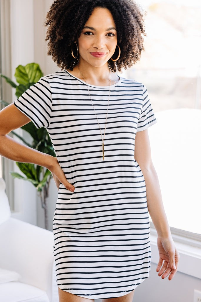Listen To Me White Striped T-shirt Dress | The Mint Julep Boutique