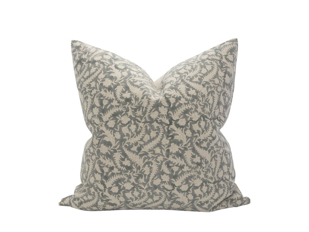 LORETTA  Designer Grey Block Printed Linen Pillow Cover Grey - Etsy | Etsy (US)