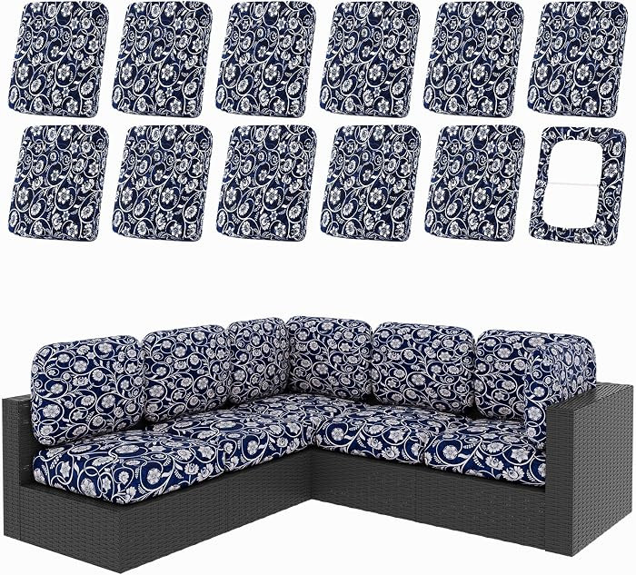 12Pcs Patio Cushion Covers, Stretch Outdoor Couch Cushion Covers, Washable Outdoor Chair/Sofa Sli... | Amazon (US)