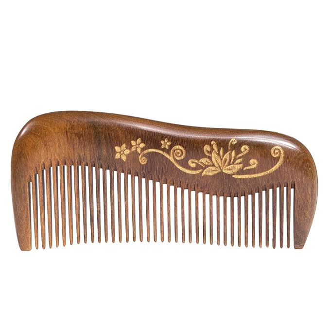 Breezelike Sandalwood Hair Comb - No Static Handmade Wooden Fine Tooth Detangling Comb with Golde... | Amazon (US)