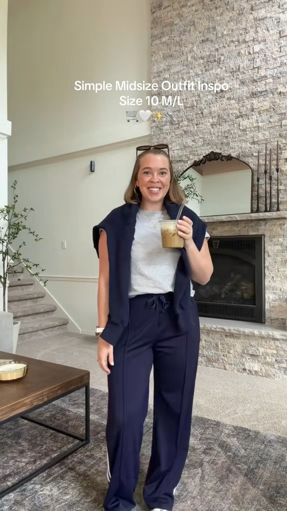 Midsize Cute and Sporty Outfit of the Day 💙👟 pants come in 5 inseam options and lots of colors! I own so many now. Wearing a size large with a 32 inseam options! Size 10 | M\L | 5’3” 

#LTKootd #LTKActive #LTKMidsize