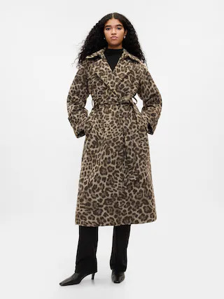 Double-Breasted Leopard Trench Coat | Gap (US)