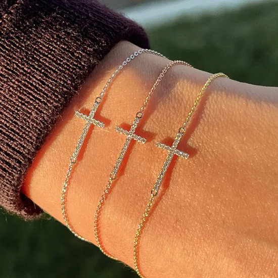 Sideways Diamond Cross Bracelet | Happy Jewelers