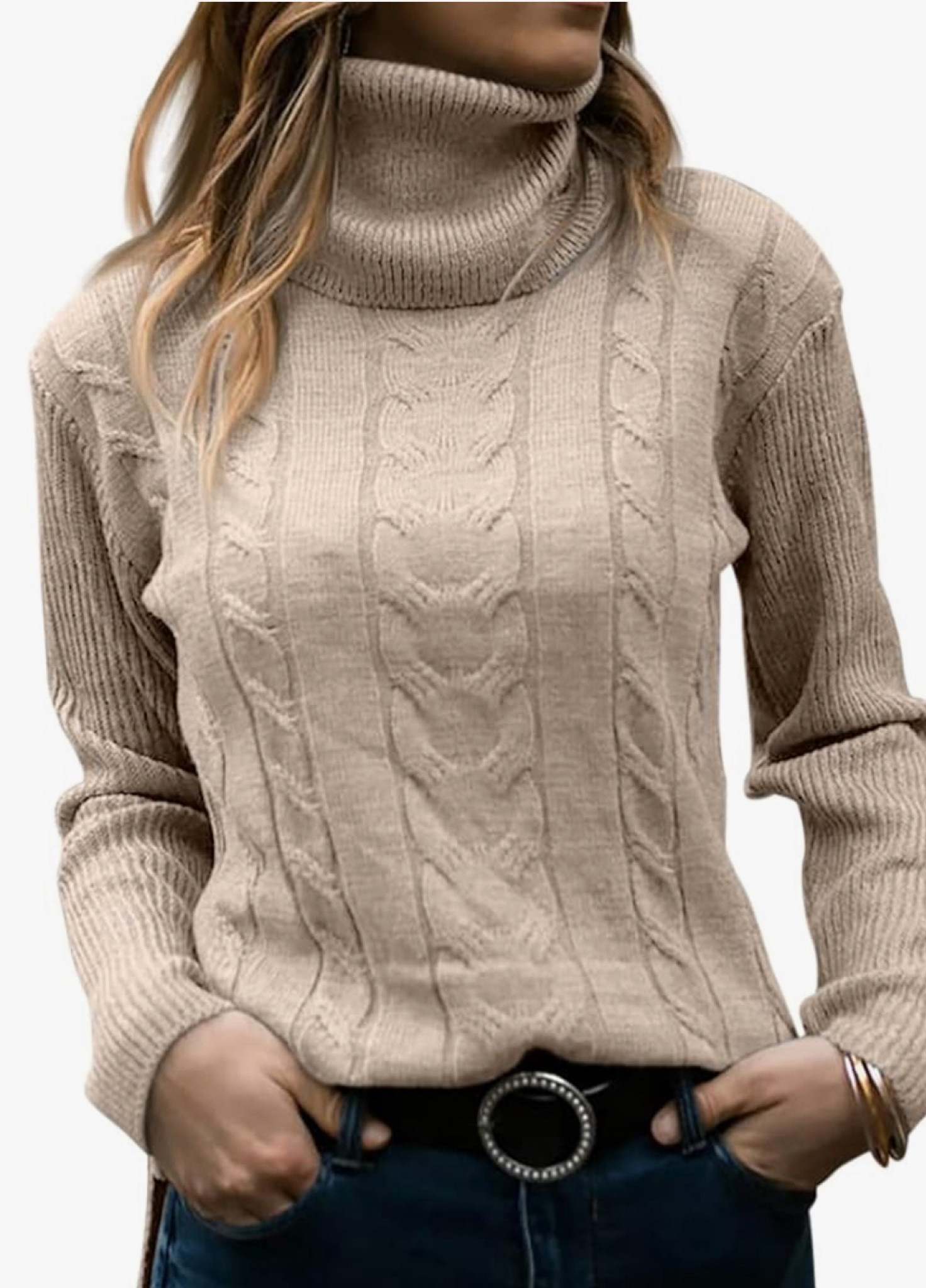 Comfy and stylish. Wear out or tucked in.  
Women's Turtleneck Long Sleeve Cable Knit Sweaters.

#LTKSeasonal #LTKSaleAlert #LTKFindsUnder50