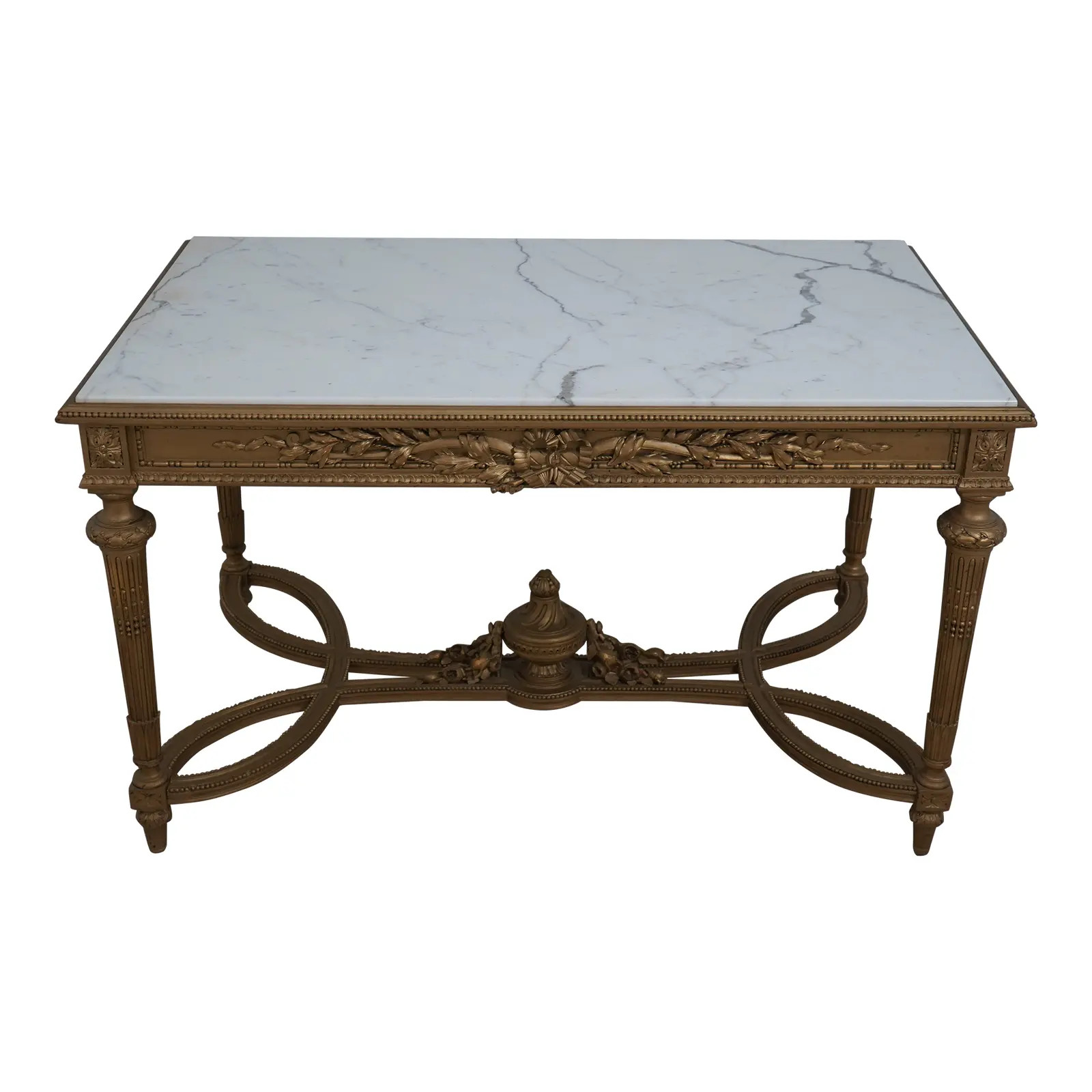Vintage French Louis XVI Marble Top Gold Base Table | Chairish
