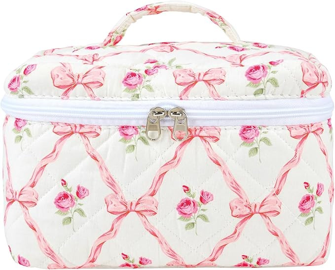SOIDRAM Large Makeup Bag Quilted Makeup Bags Cute Cosmetic Bag for Women Girls Floral Coquette Ae... | Amazon (US)