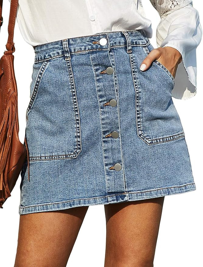 GRACE KARIN Women's Casual Button Down Denim Skirt High Waist Bodycon Pockets Jean Short Skirt | Amazon (US)
