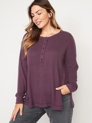 Long-Sleeve Plush-Knit Henley Tunic T-Shirt for Women | Old Navy (US)