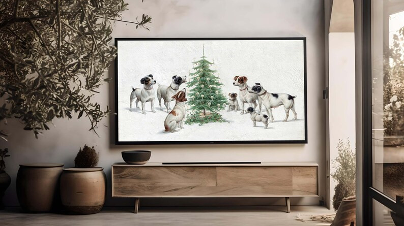Samsung Frame TV Digital Art Vintage Dogs Around Christmas Tree Design for Frame Tv Frame Tv Artw... | Etsy (US)