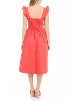 Women's Sleeveless Ruffle Shoulder Smocked Midi Dress | Belk