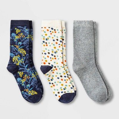 Women's Floral Fall Berries 3pk Crew Socks - A New Day™ Navy 4-10 | Target