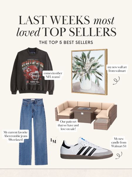 Last weeks top 5 best sellers


Walmart home / Abercrombie / wayfair / 90s relaxed jeans / outdoor furniture 