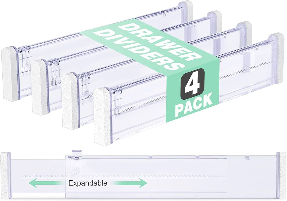 Expandable Drawer Dividers 4 Pack, 2.36" High, 12.6-22.8 Drawer Organizers for Utensils, Clothes,... | Amazon (US)