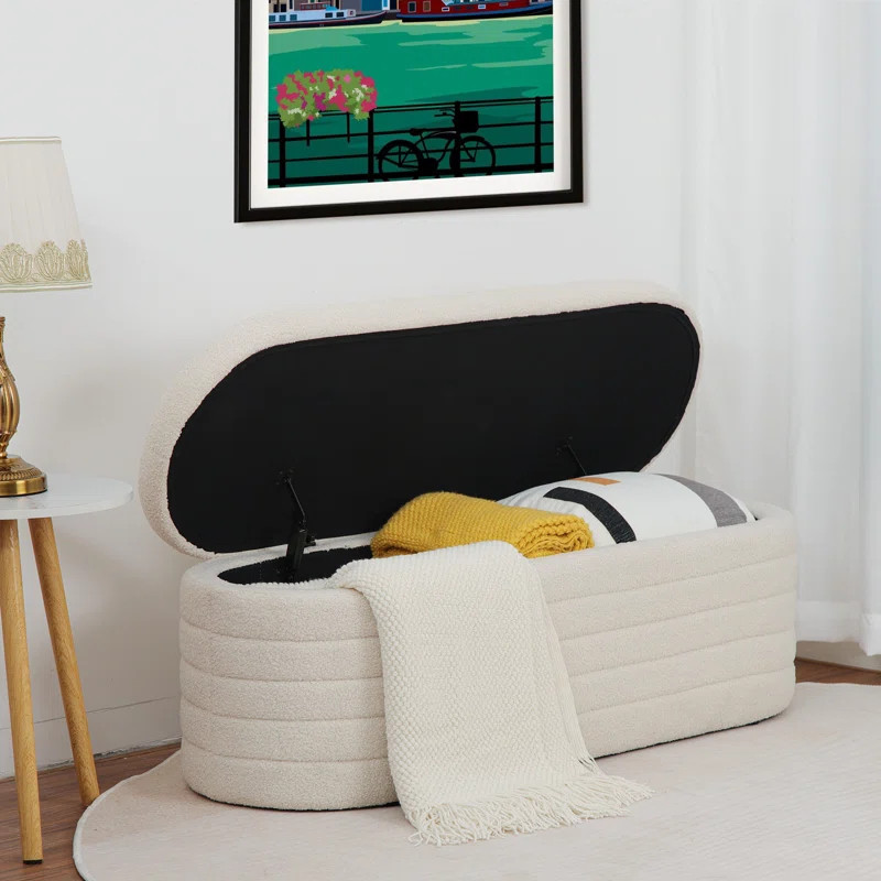 Matt Upholstered 45.5" Teddy Fabric Fluffy Faux Fur Flip Top Storage Bench | Wayfair North America