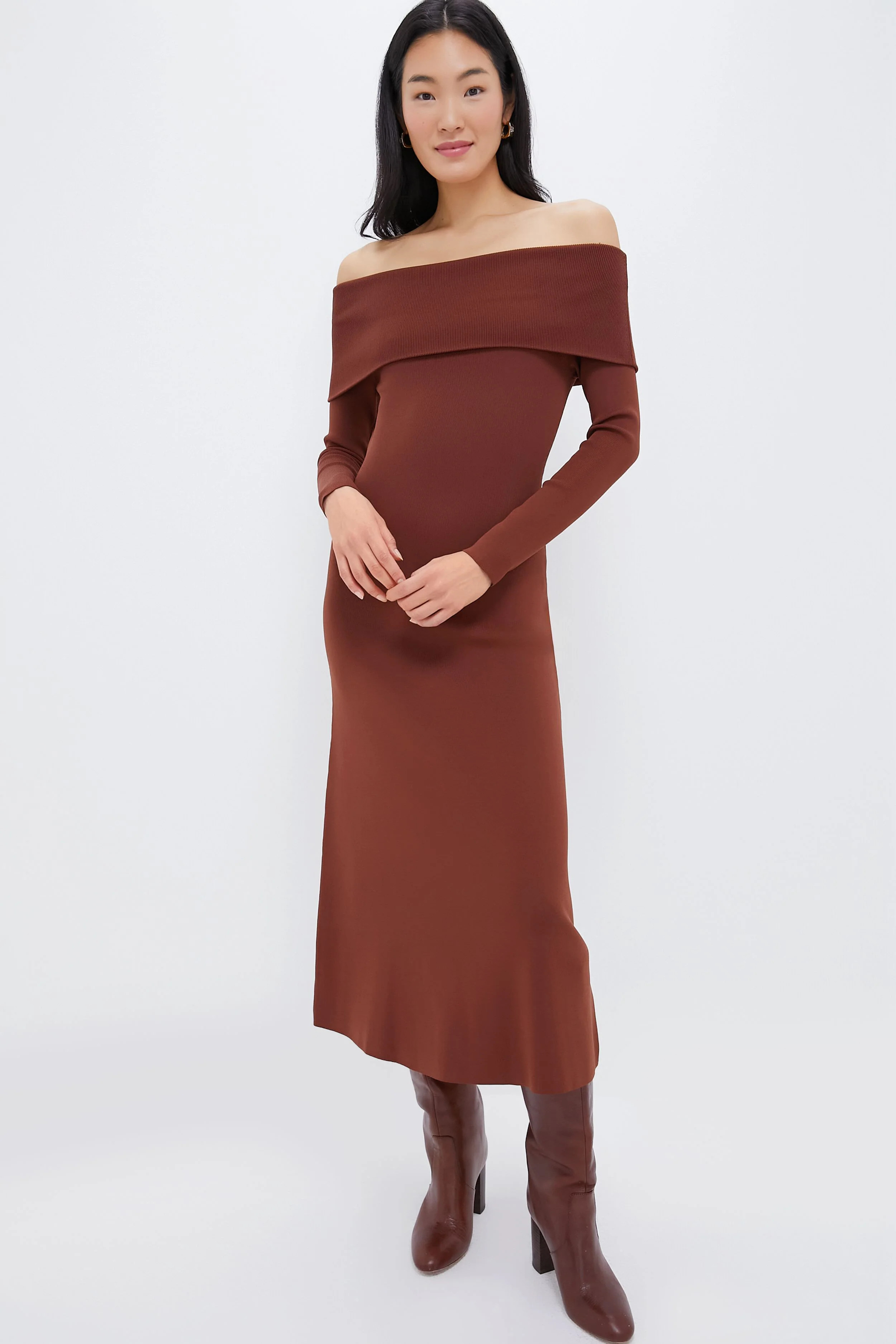 Mocha Knit Off-The-Shoulder Adrianna Dress | Tuckernuck (US)